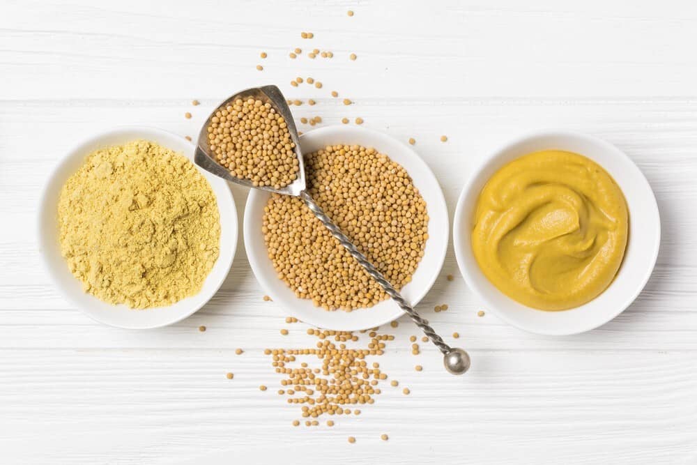 yellow mustard sauce, powder and seeds